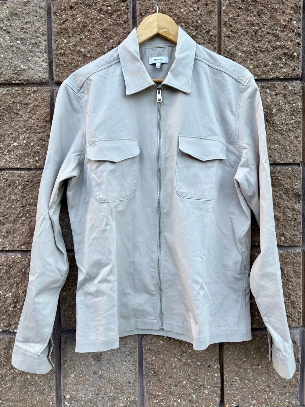 Reiss Ascend Zip-Up Shirt Jacket in Stone